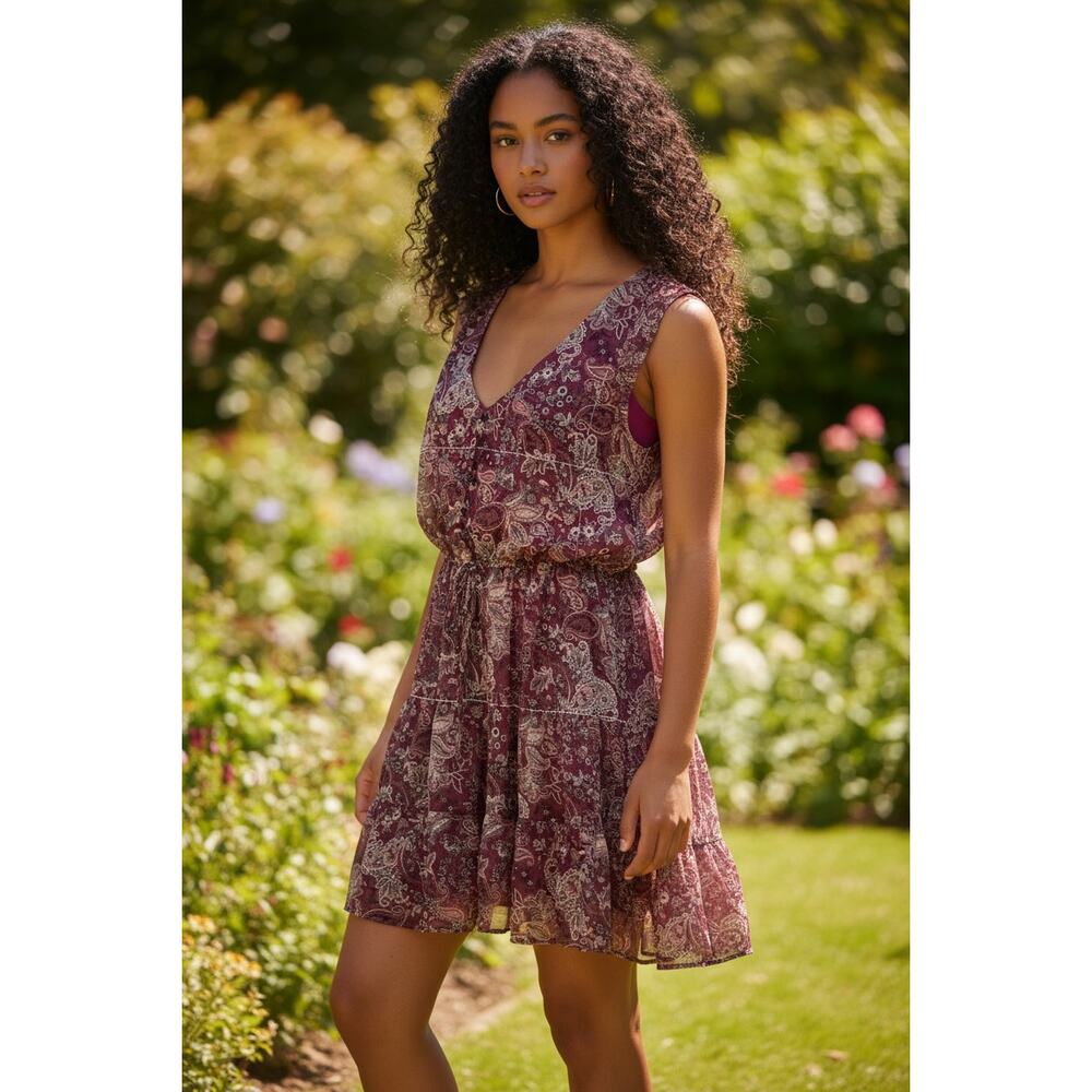 Burgandy Woman's Sun Dress Sleeveless City Studio L Fairycore Cottagecore Boho